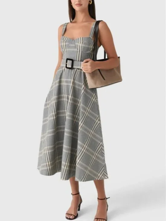 BEST Cara Cara Calypso Midi Dress Sz6 Raymond Plaid Party Wedding Event Classic - Picture 3 of 10